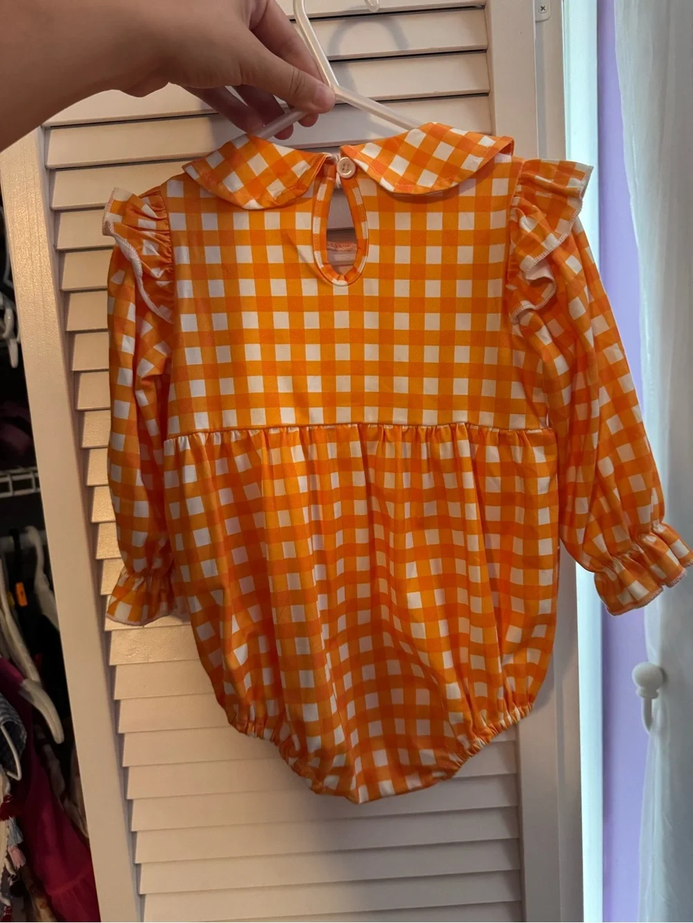 Orange Gingham Smocked Apple Bubble Romper - Kids One Piece